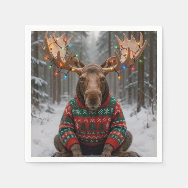 Serviette En Papier Élan portant un pull de Noël laid (Devant)