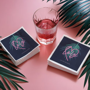 Serviette En Papier Electric Love Neon Pink Heart & Tropical Palm Leaf