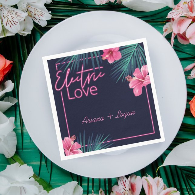 Serviette En Papier Electric Love Neon rose Tropical Mariage rétro (Créateur téléchargé)
