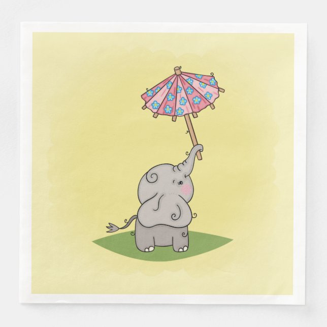 Serviette En Papier Elefante bebé segurando um pequeno guarda-chuva (Devant)