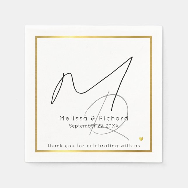 Serviette En Papier Élégamment Monogramme Chic Mariage (Devant)