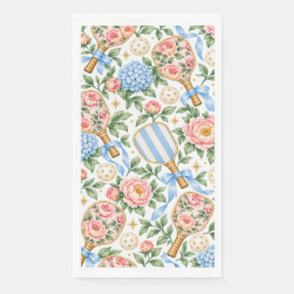Serviette En Papier Élégance Côtière Prépa Pickleball Bleu & Rose Pâle