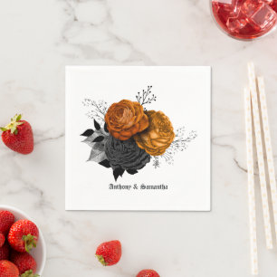 Serviette En Papier Élégance de mariage gothique orange et noir chic