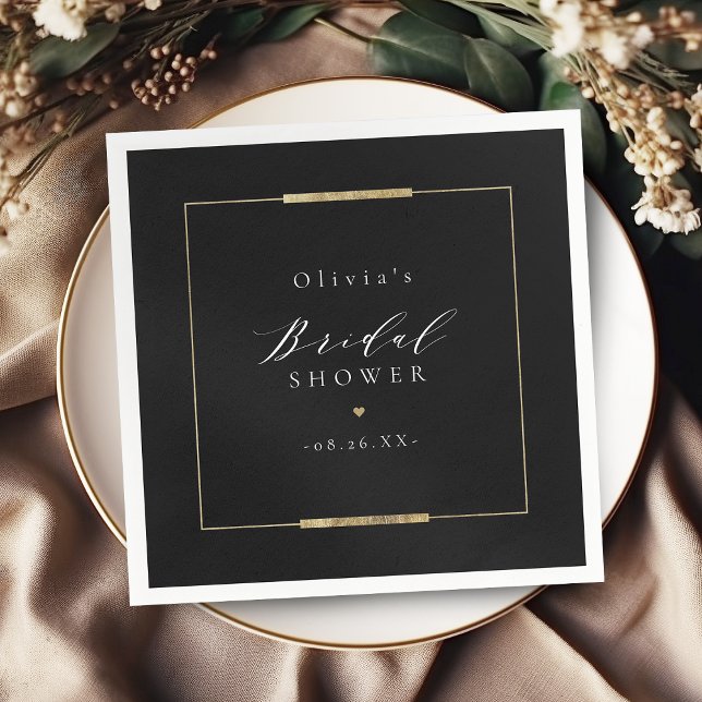 Serviette En Papier Élégance encadrée noir simple moderne enterrement  (Framed Elegance Black Simple Modern Bridal Shower Napkins)