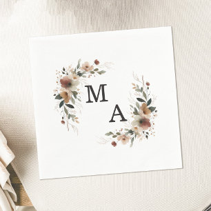 Serviette En Papier Élégance Ethérée Floral Wreath Mariage Monogramme