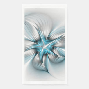 Serviette En Papier Élégance florale Art fractal bleu abstrait moderne