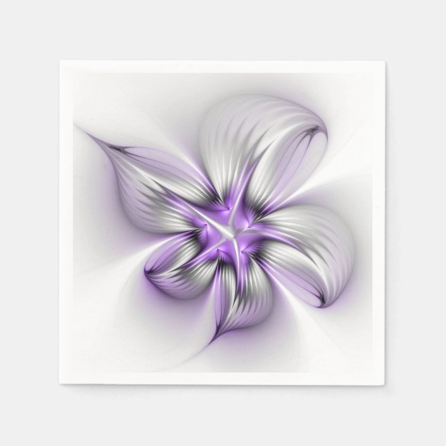 Serviette En Papier Élégance florale Art fractal violet abstrait moder (Devant)