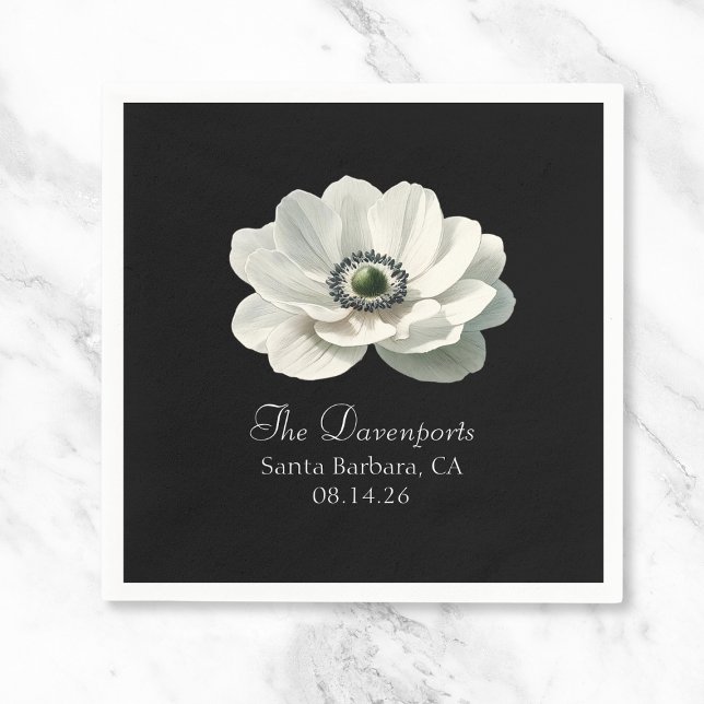 Serviette En Papier Élégance Moderne Luxe Fleur Mariage Noir & Blanc (Créateur téléchargé)