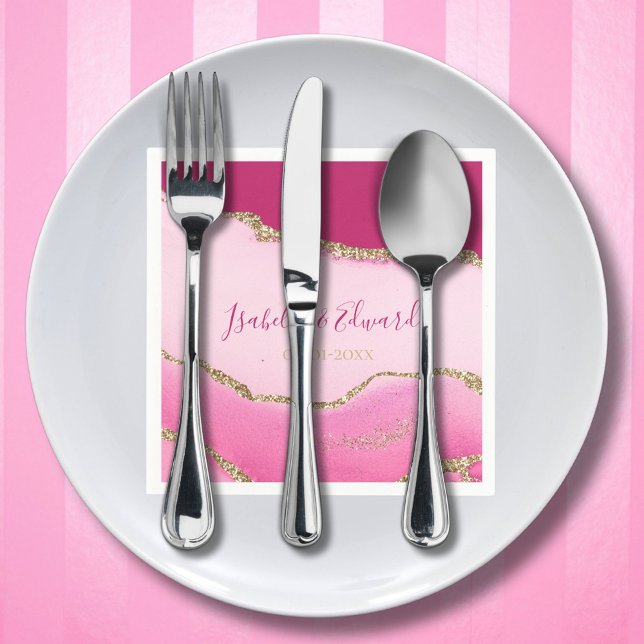 Serviette En Papier Élégance Moderne Mariage Pierre Agate Rose & Or (Créateur téléchargé)