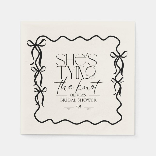 Serviette En Papier Élégance Noir Nœud Mariage (Devant)