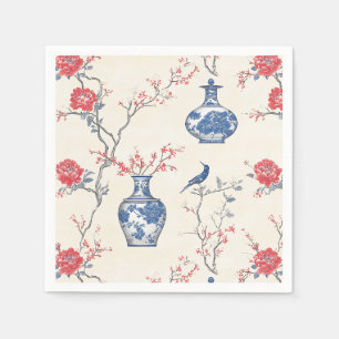 Serviette En Papier Elégance orientale : Porcelaine bleue et fleurs