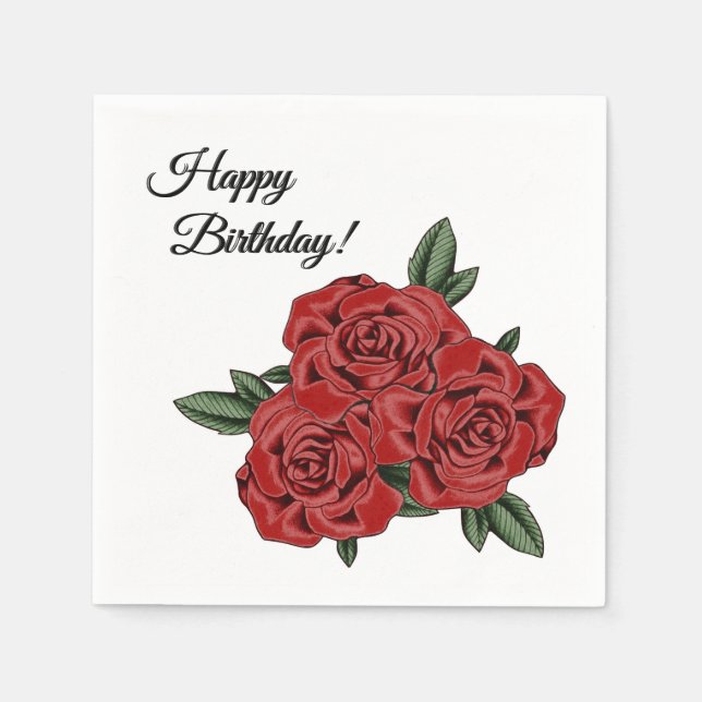 Serviette En Papier Elégance Rose Rouge (Devant)