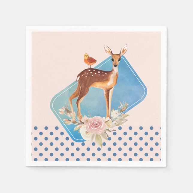 Serviette En Papier Élégance rustique de cerf aquarelle brun mignon (Devant)
