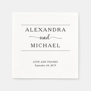 Serviette En Papier Élégance simple   Mariage noir et blanc minimal