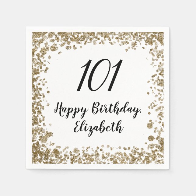 Serviette En Papier Elegant 101st Birthday Napkins With Gold Sequins (Devant)