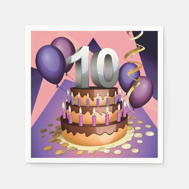 Serviette En Papier Élégant 10e anniversaire Célébration Conception de (Devant)