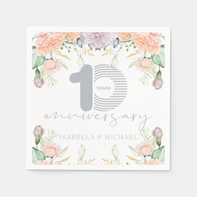 Serviette En Papier Élégant 10e anniversaire de Mariage (Devant)