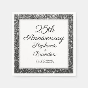 Serviette En Papier Élégant 25e anniversaire Mariage d'argent moderne