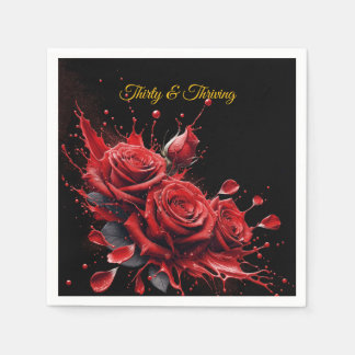 Serviette En Papier Elégant 30e anniversaire - Roses en fleurs