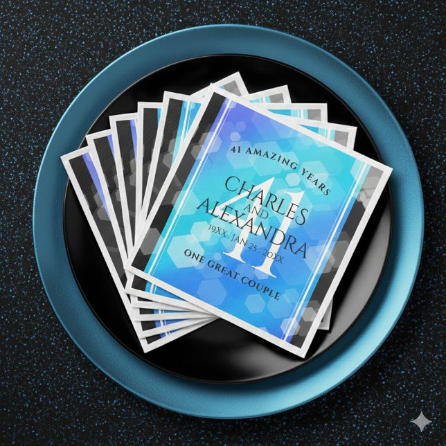 Serviette En Papier Élégant 41ème anniversaire Mariage de Topaz Bleu (Elegant 41st Blue Topaz Wedding Anniversary Napkins Cover Photo)