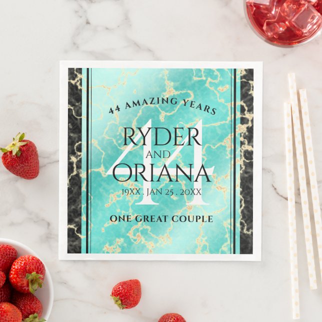 Serviette En Papier Élégant 44ème anniversaire de Mariage turquoise (En situation)