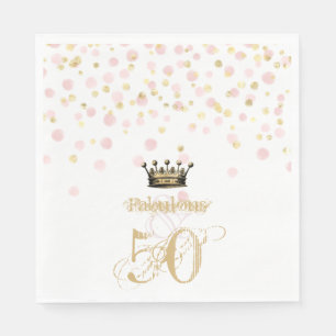 Serviette En Papier Elégant 50 & Fabuleux Anniversaire Couronne or ros