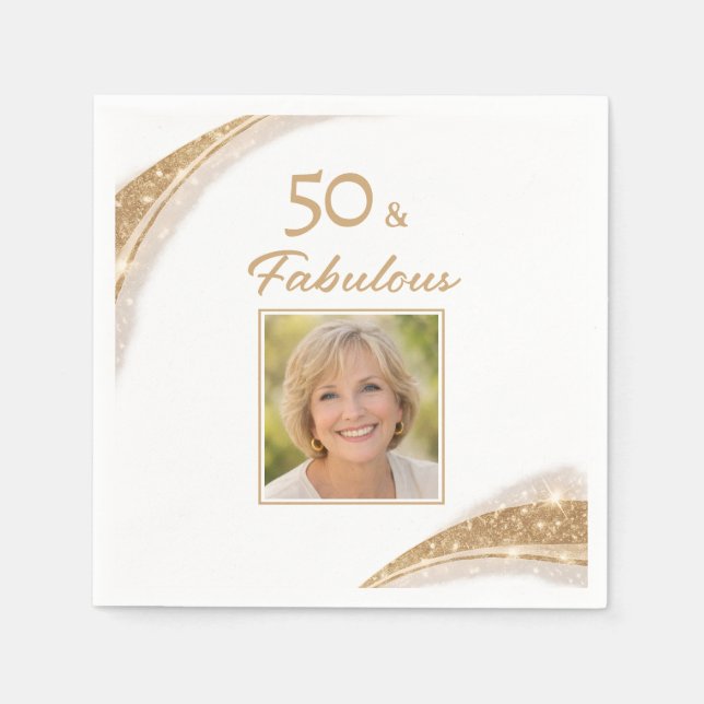 Serviette En Papier Elegant 50 & Fabulous Gold Photo Birthday Party (Devant)