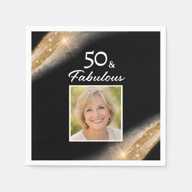 Serviette En Papier Elegant 50 & Fabulous Gold Photo Birthday Party (Devant)