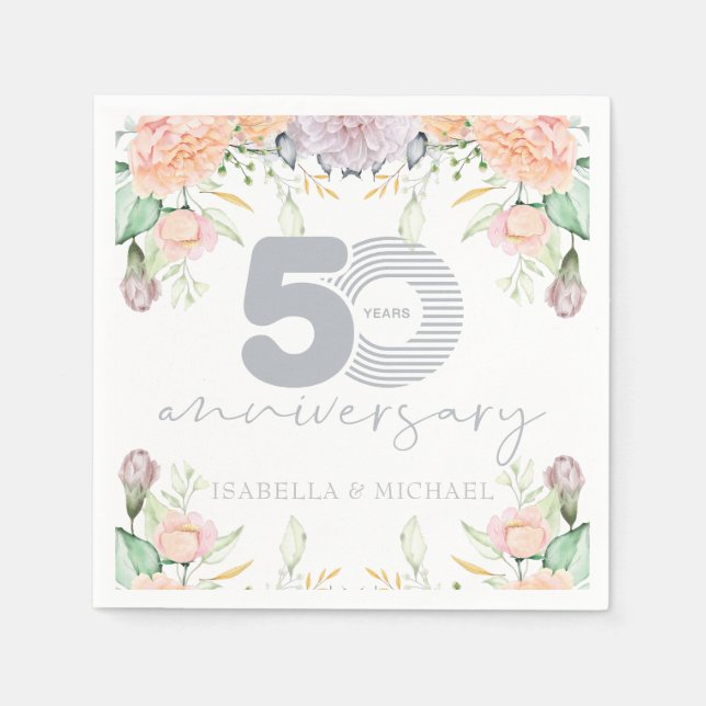 Serviette En Papier Élégant 50e anniversaire de Mariage (Devant)