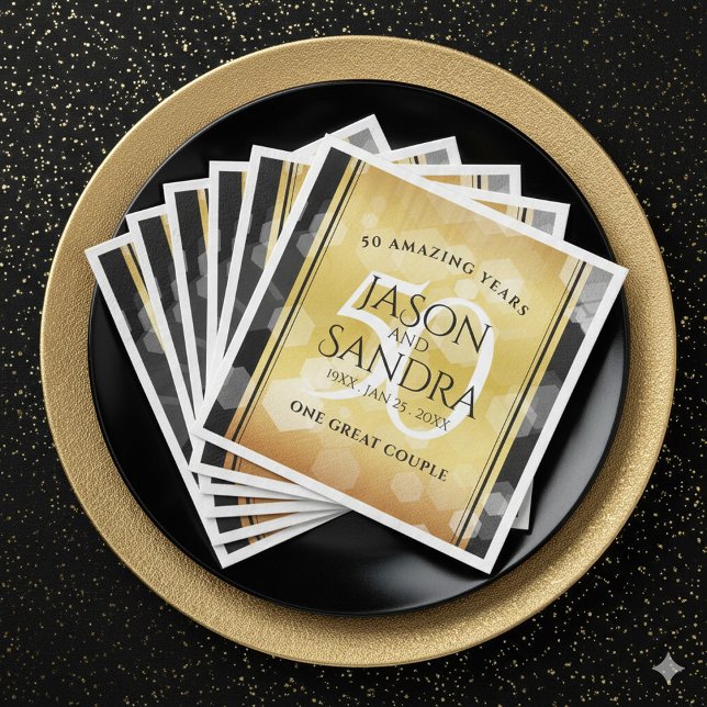 Serviette En Papier Élégant 50e anniversaire de Mariage d'or (Elegant 50th Golden Wedding Anniversary Napkins Cover Photo)
