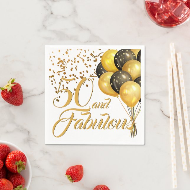 Serviette En Papier Elégant 50e anniversaire Gold Confetti Balloons (En situation)