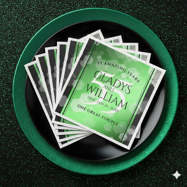 Serviette En Papier Élégant 55e anniversaire de Mariage d'émeraude (Elegant 55th Emerald Wedding Anniversary Napkins Cover Photo)