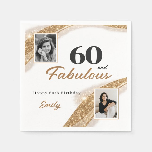 Serviette En Papier Elegant 60 and Fabulous Gold Photo Birthday Party (Devant)