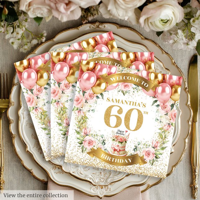 Serviette En Papier Élégant 60e anniversaire Napkins Gold Sparkle Bloo (Stylish 60th Birthday Napkins Gold Sparkle Blooms

)