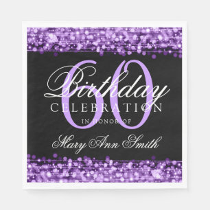 Serviette En Papier Élégant 60e anniversaire Purple Bokeh éclat