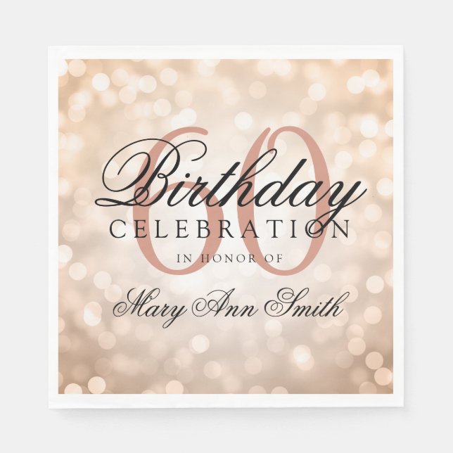 Serviette En Papier Élégant 60e anniversaire Rose Gold Parties scintil (Devant)