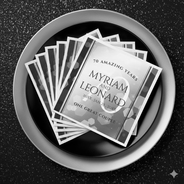 Serviette En Papier Élégant 70e anniversaire de Mariage Platinum (Elegant 70th Platinum Wedding Anniversary Napkins Cover Photo)