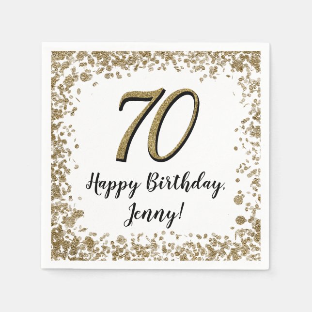 Serviette En Papier Elegant 70th Birthday Napkins Gold and Black (Devant)