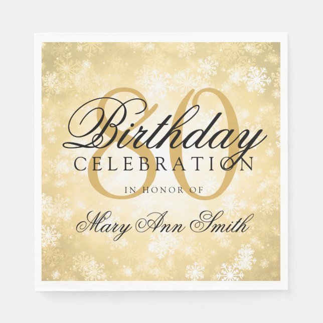 Serviette En Papier Elégant 80e anniversaire Gold Winter Wonderland (Devant)