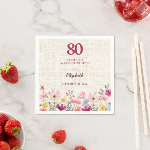 Serviette En Papier Élégant 80e anniversaire pour elle - Floral Lin