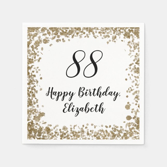 Serviette En Papier Elegant 88th Birthday Napkins With Gold Sequins (Devant)