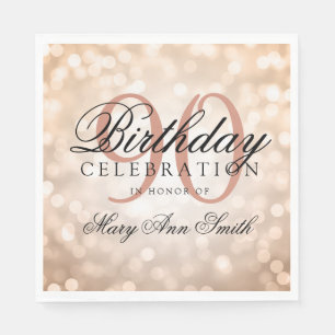 Serviette En Papier Elégant 90e anniversaire Rose Gold Parties scintil