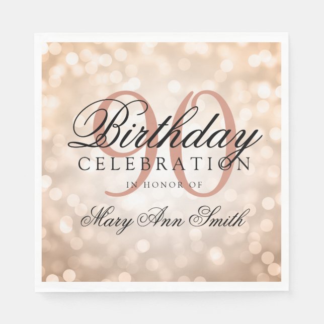 Serviette En Papier Elégant 90e anniversaire Rose Gold Parties scintil (Devant)