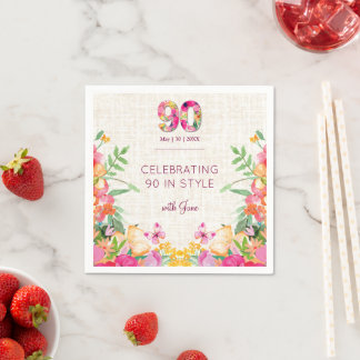 Serviette En Papier Elegant 90th Birthday Floral Linen Party Decor