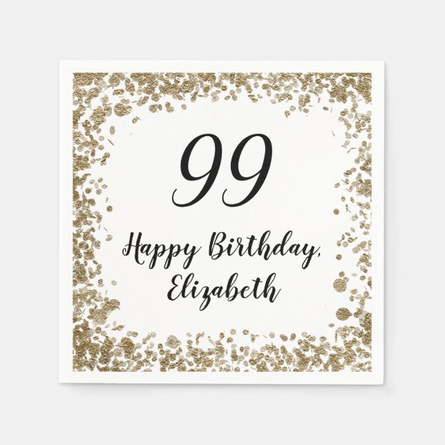 Serviette En Papier Elegant 99th Birthday Napkins With Gold Sequins (Devant)