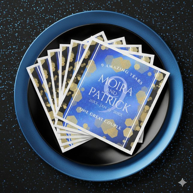 Serviette En Papier Élégant 9e anniversaire Mariage Lapis Lazuli (Elegant 9th Lapis Lazuli Wedding Anniversary Napkins Cover Photo)