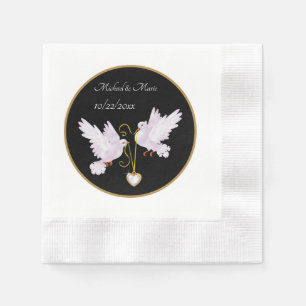 Serviette En Papier élégant amour colombes ajouter nom date Mariage