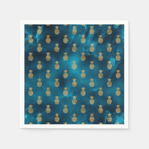 Serviette En Papier Élégant ananas Turquoise Satin jolie