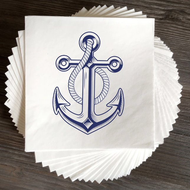 Serviette En Papier Elégant Ancre nautique marin Mariage bleu marine (Créateur téléchargé)
