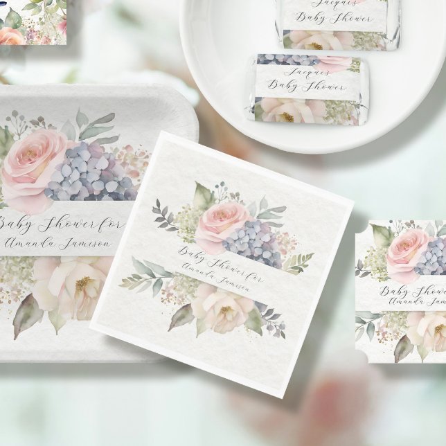 Serviette En Papier Élégant anglais pays rose Rose Rose Baby shower fi (Créateur téléchargé)